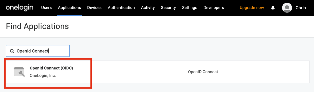 Search for OpenId Connect then Select the Result.