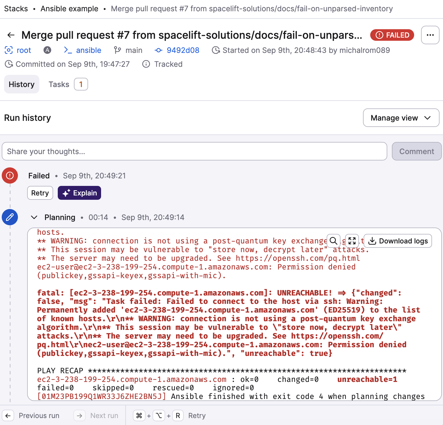 Missing SSH key configuration