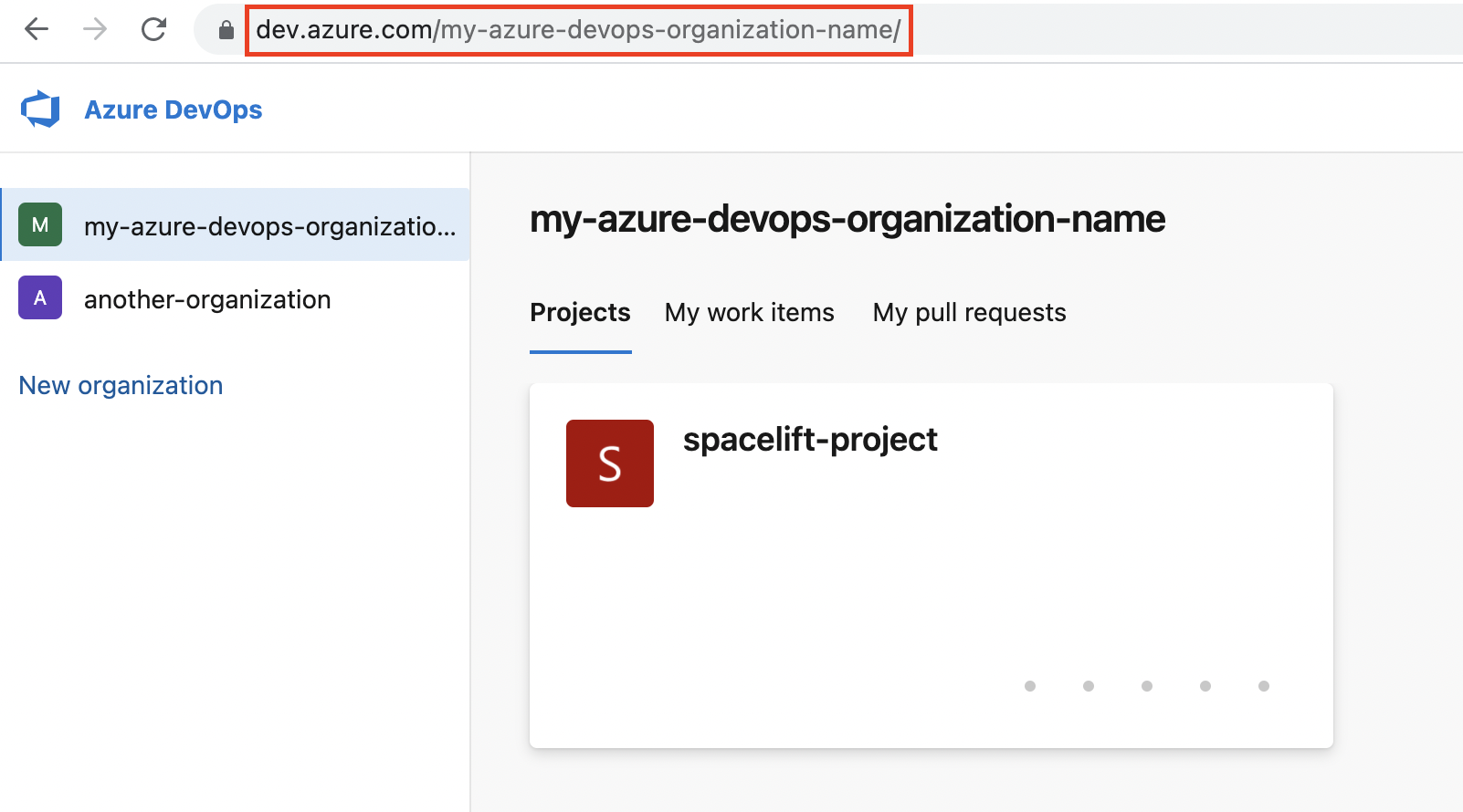 Azure DevOps main organization page