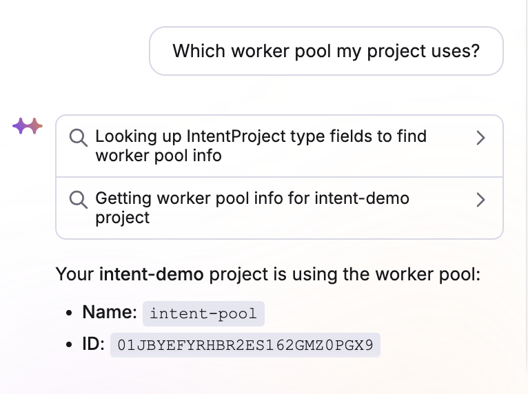 Infra Assistant: querying which worker pool an Intent project uses