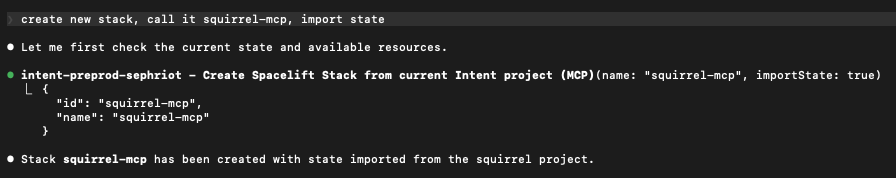 Creating a stack from Intent project via MCP