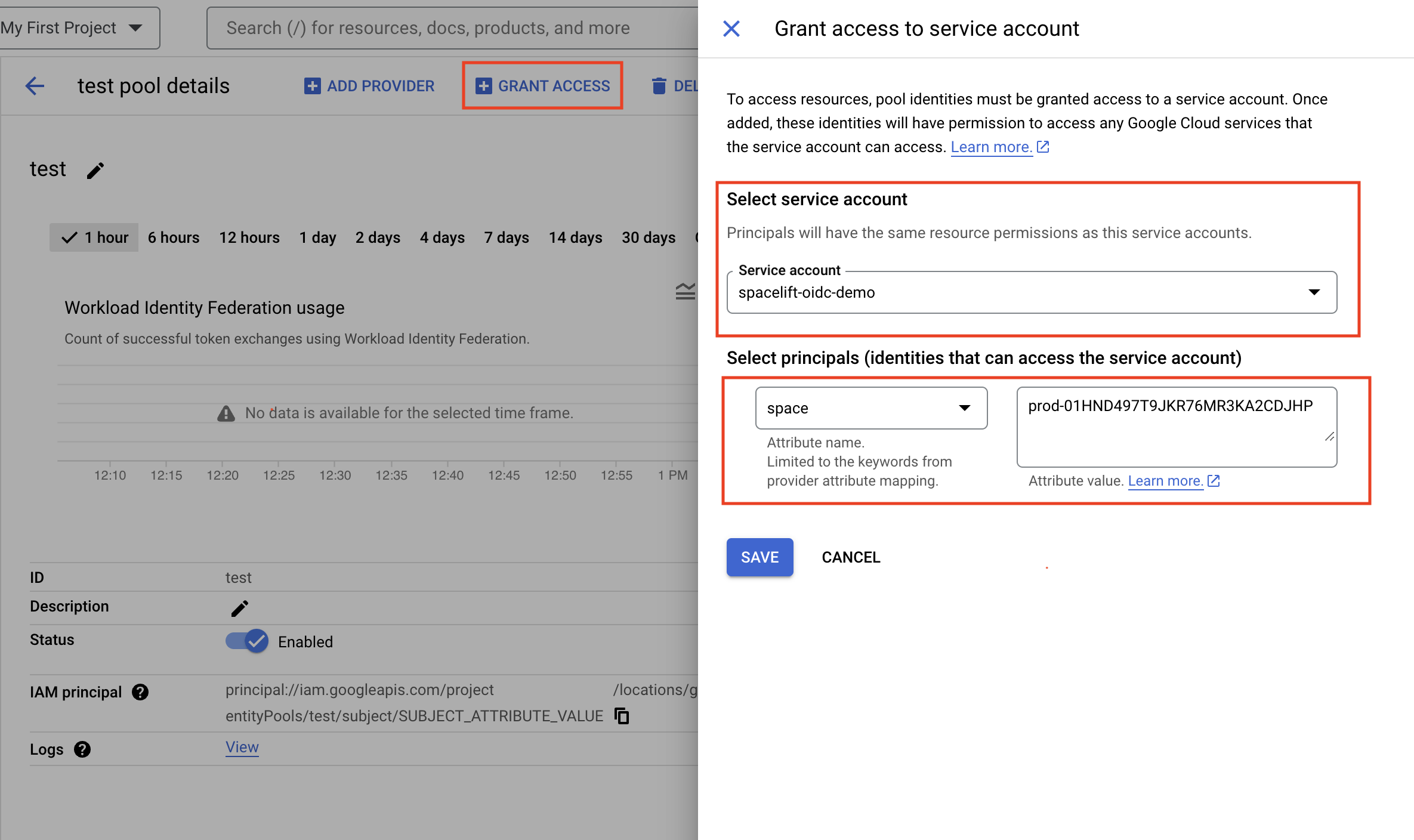 GCP granting access to service account