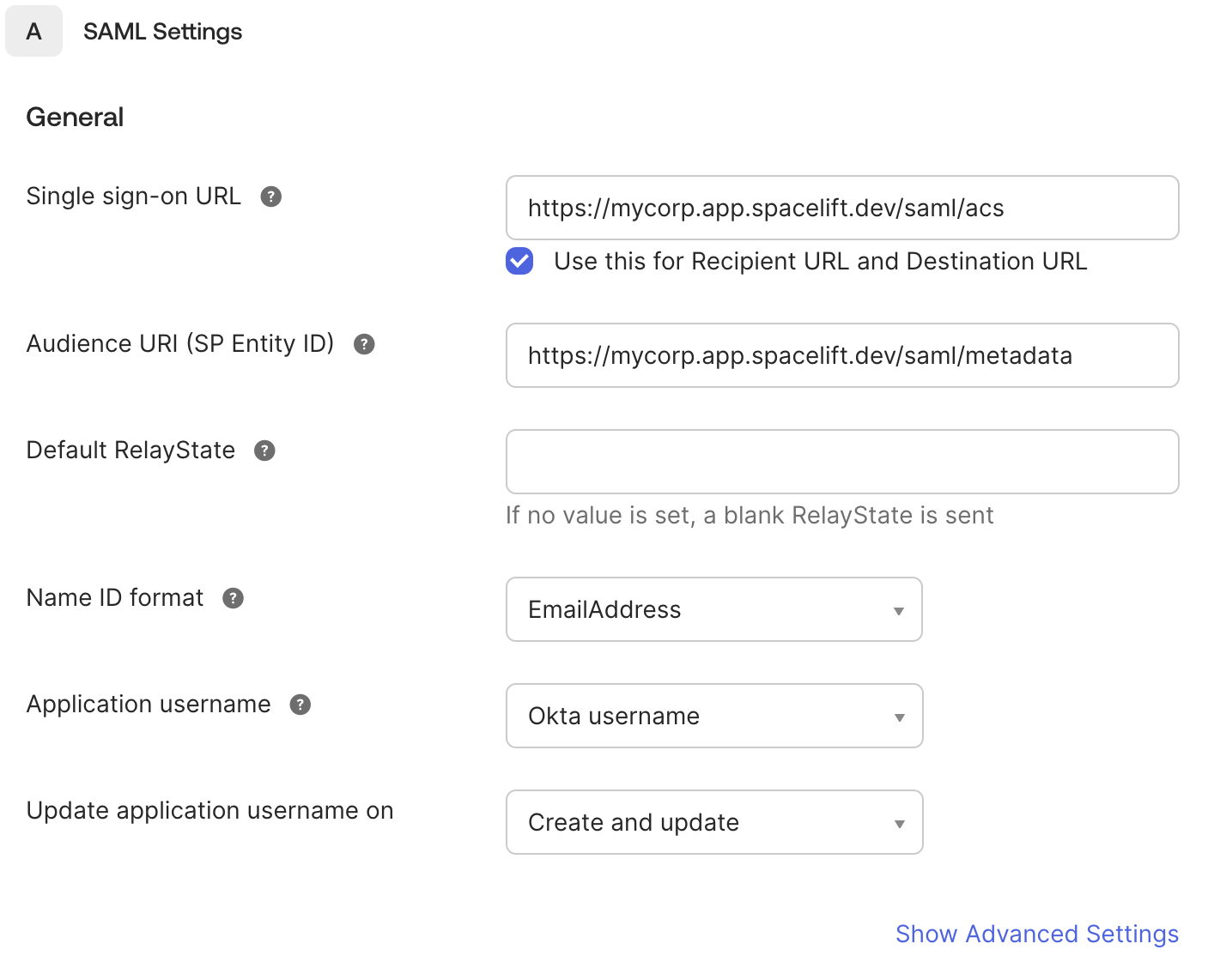 Okta SAML configuration