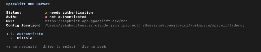 Claude Code: Spacelift MCP server prior to authentication