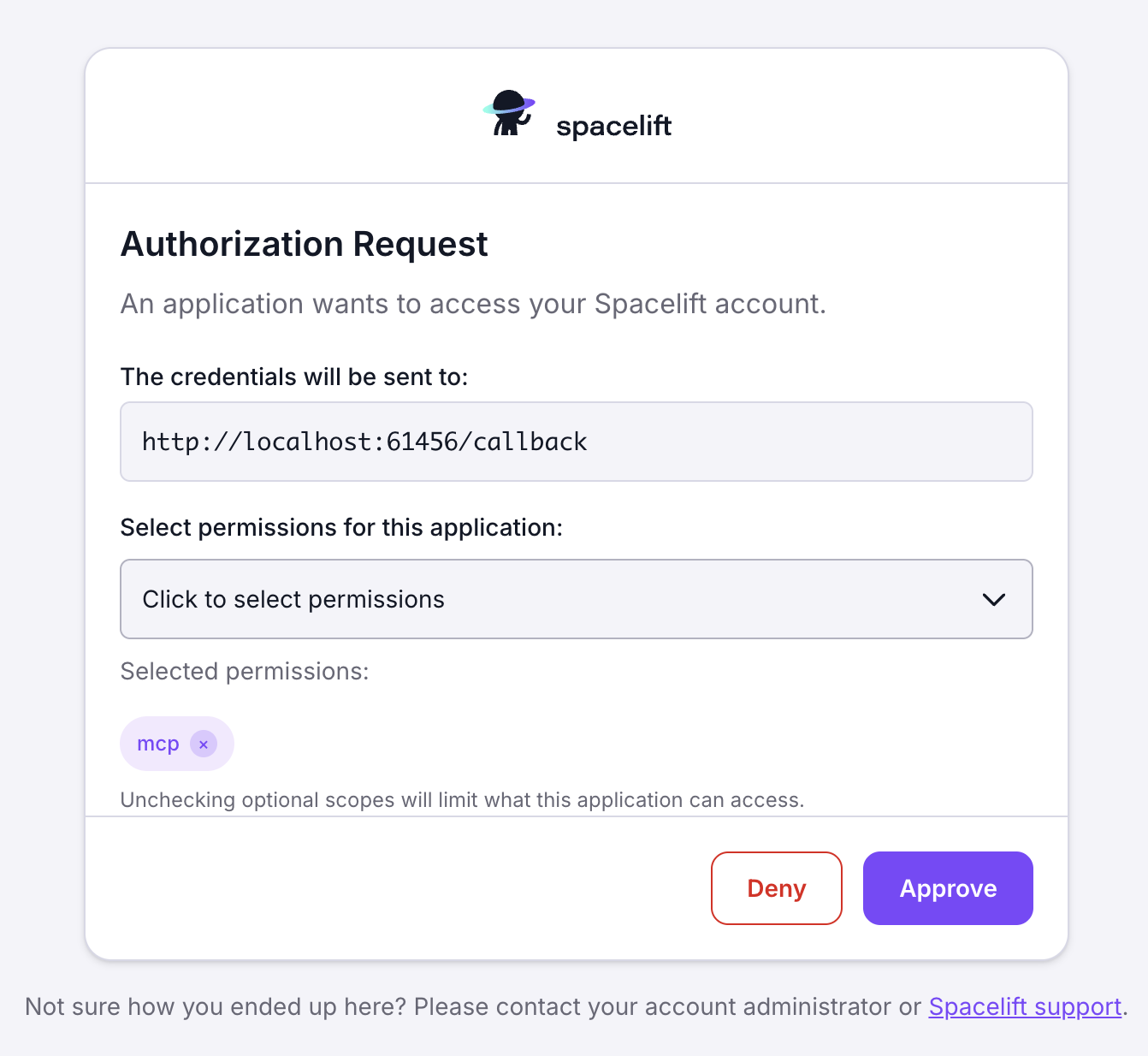 Browser: Spacelift authorization request