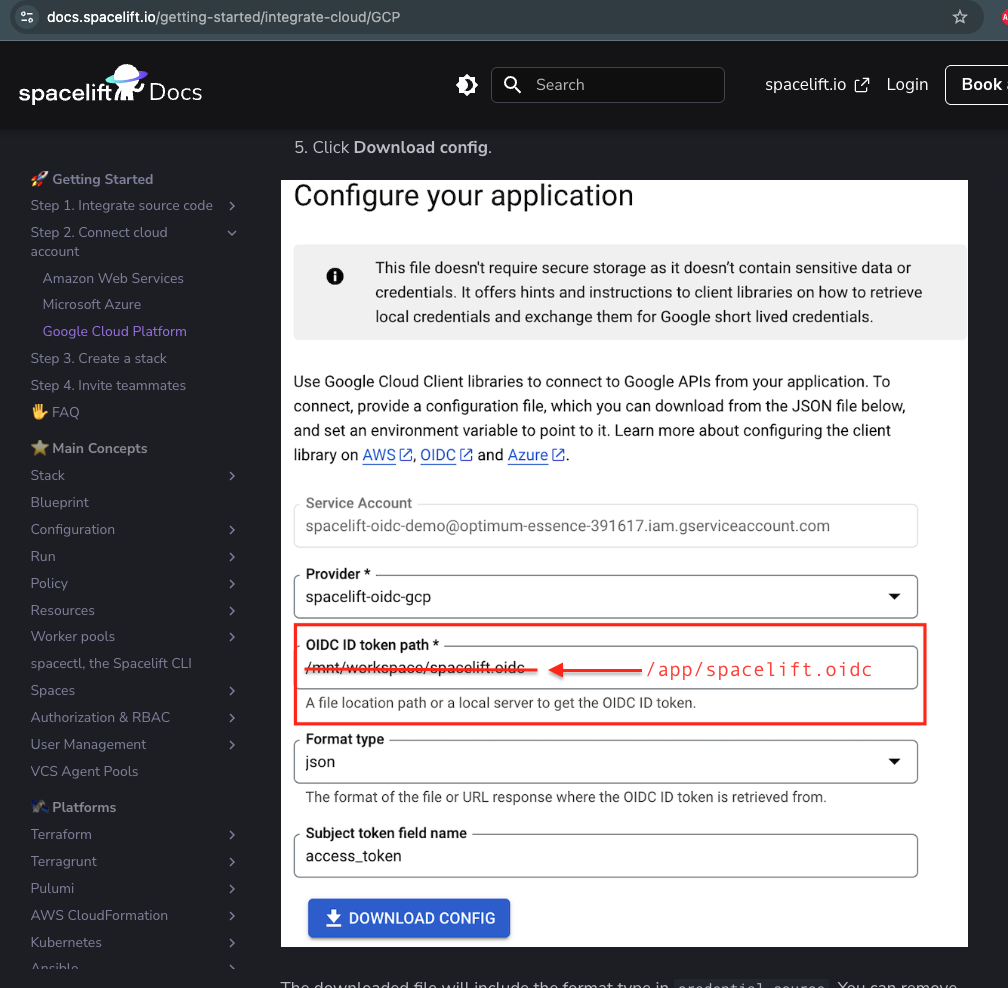 Spacelift docs on GCP