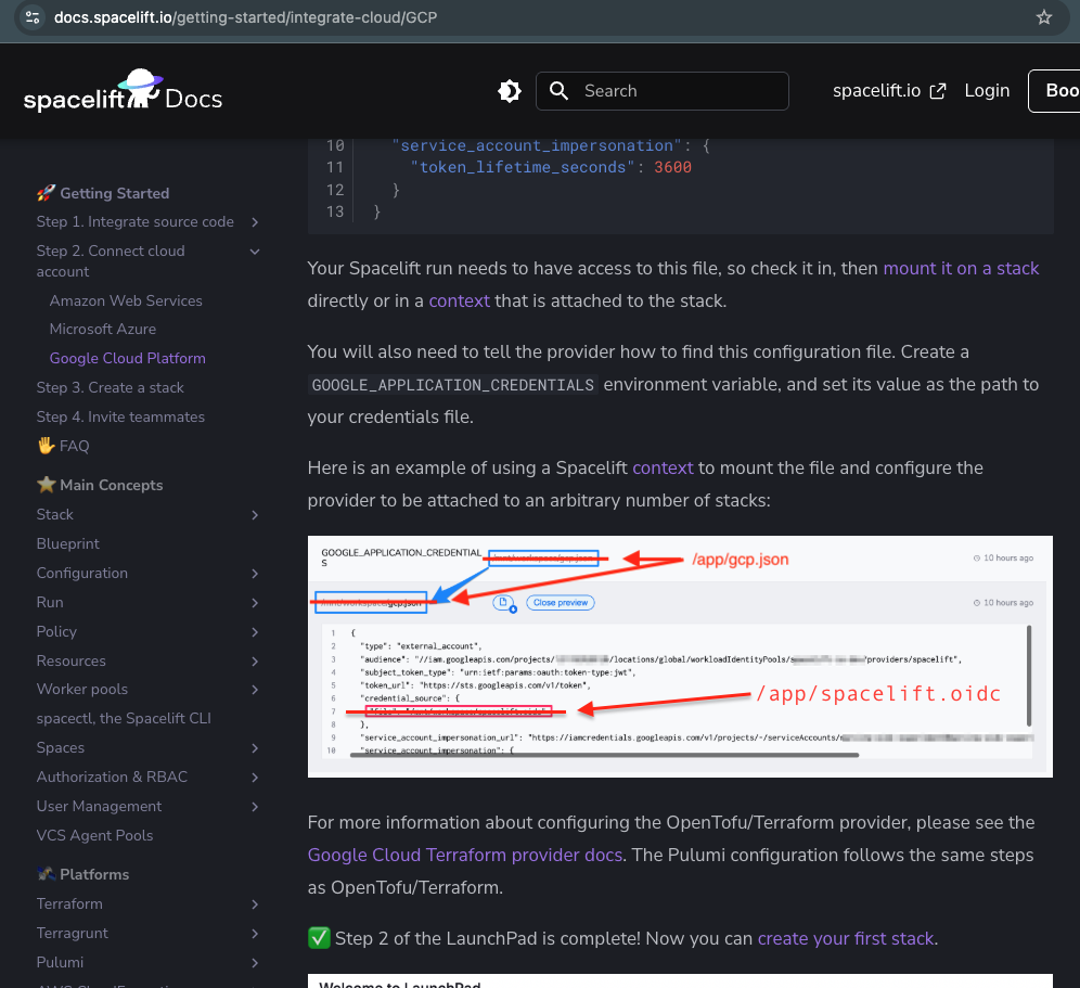 Spacelift docs on GCP