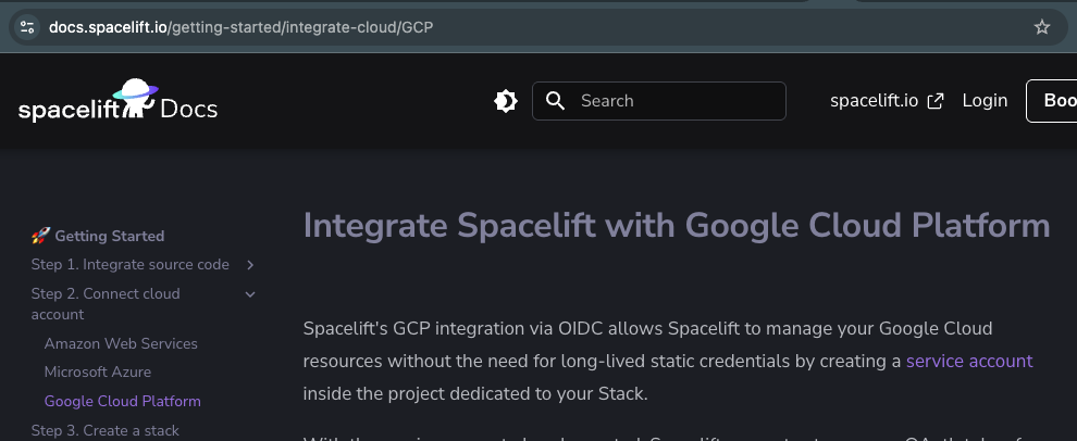 Spacelift docs on GCP
