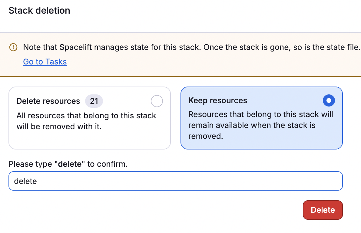 Delete a stack