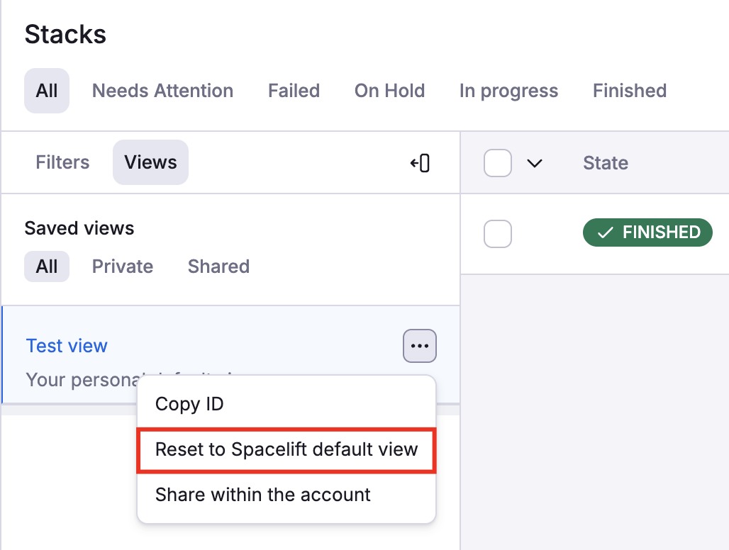 Reset filter view