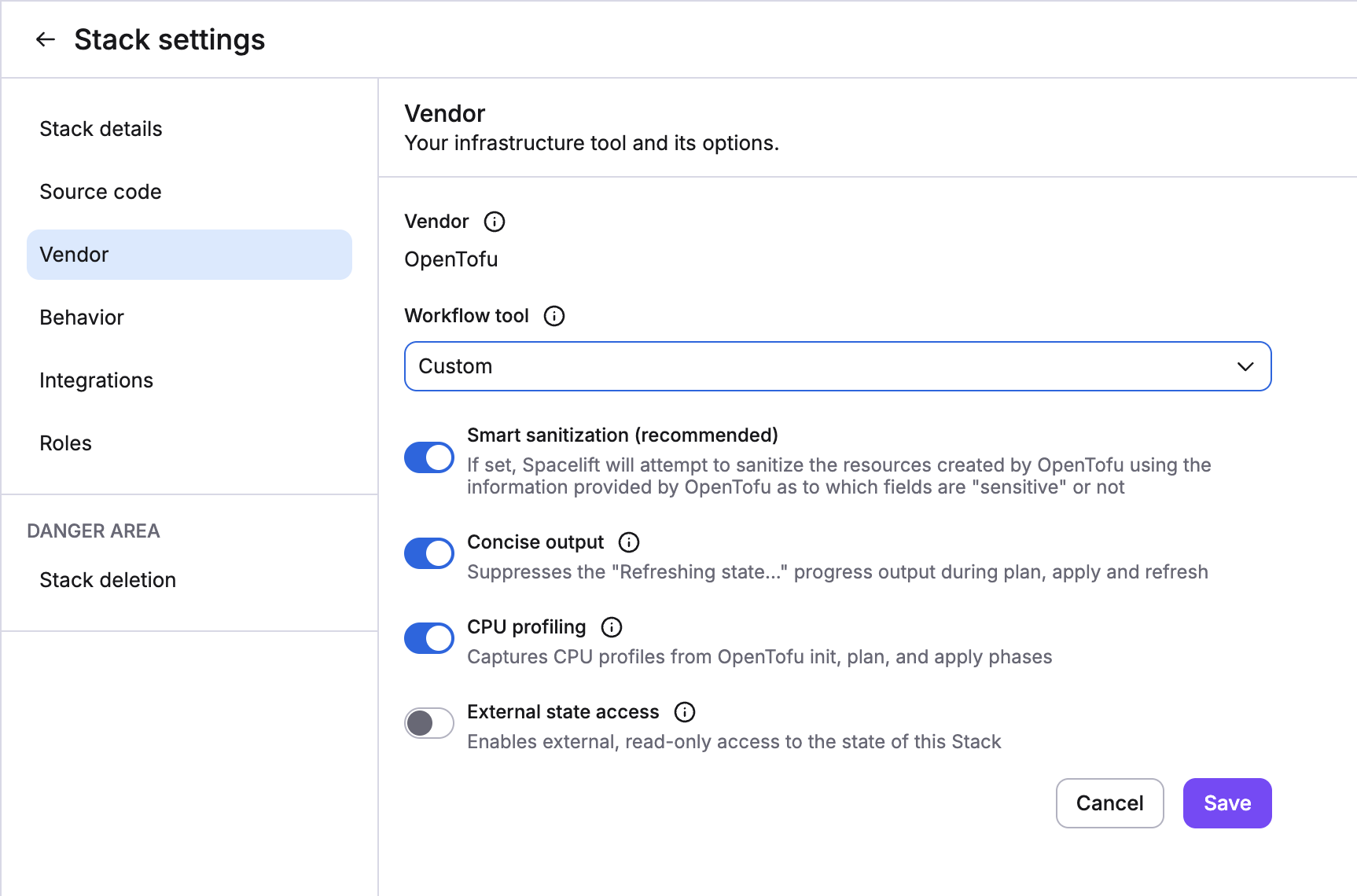 Workflow tool Stack setting - no version displayed