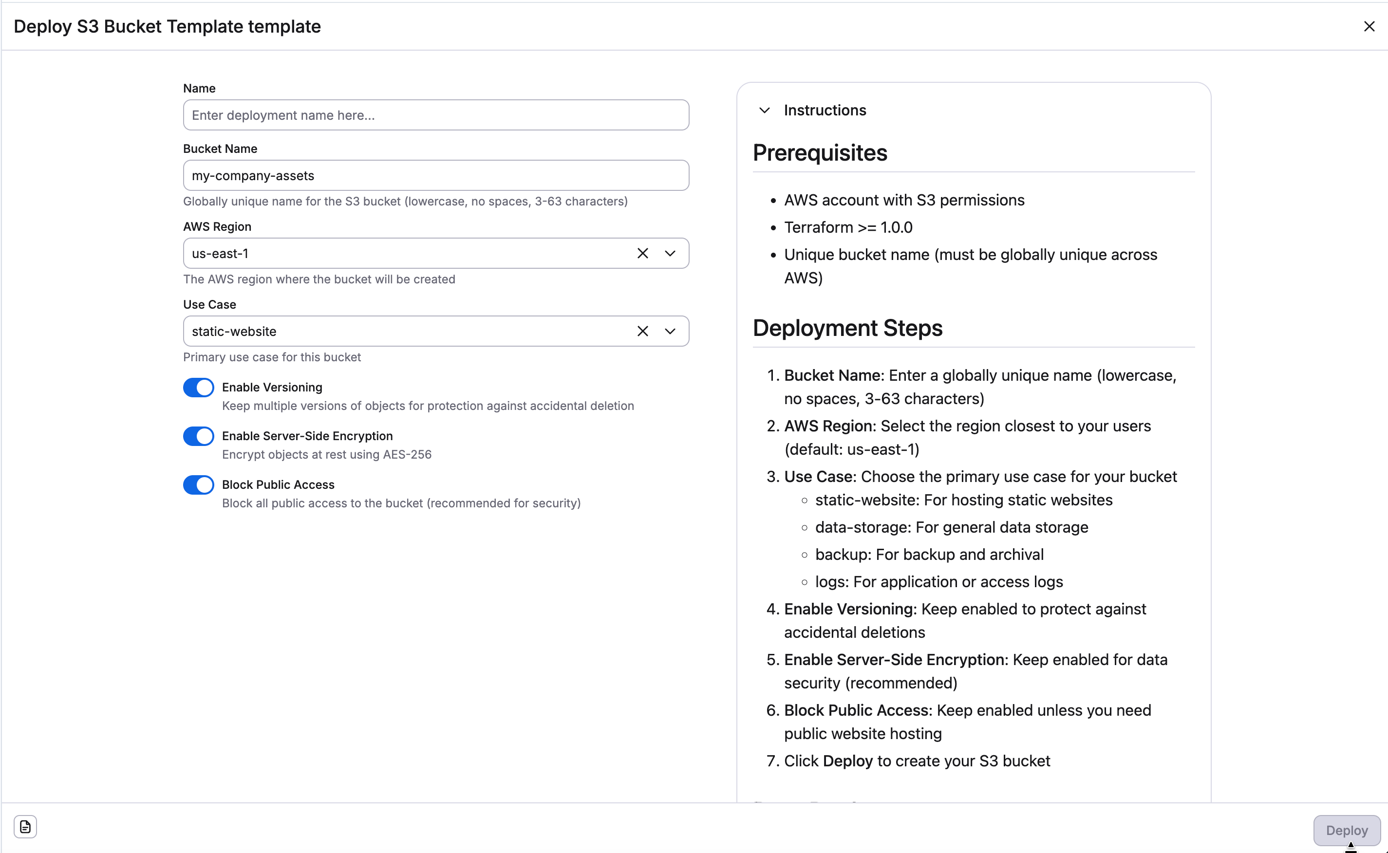 Marketplace Deploy Form