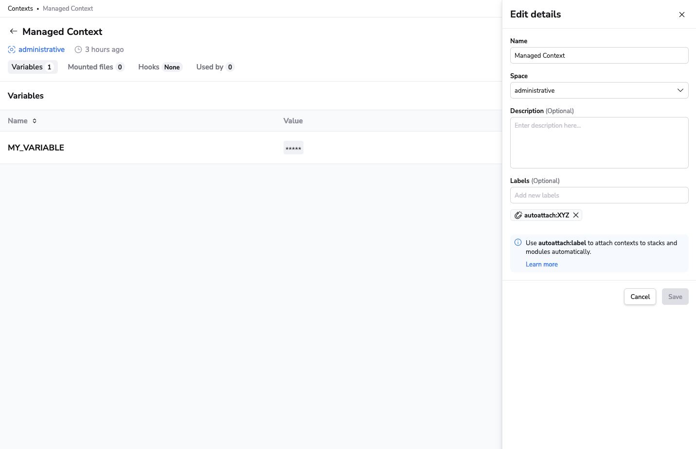 Context autoattach label