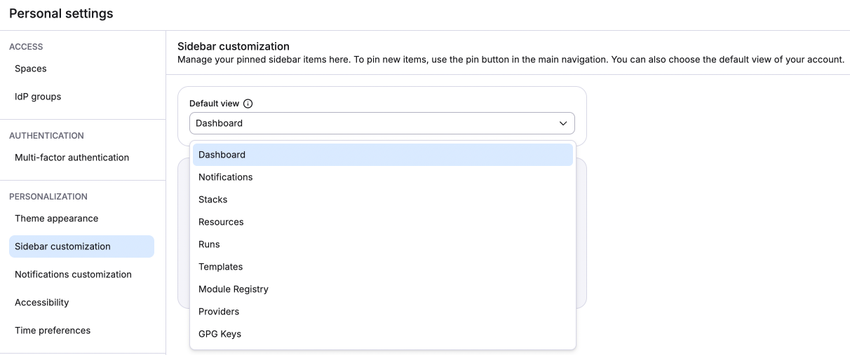 Select default landing page