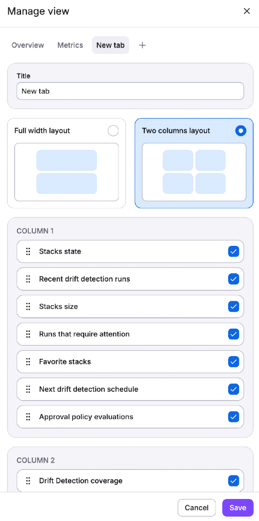 Customize new dashboard view