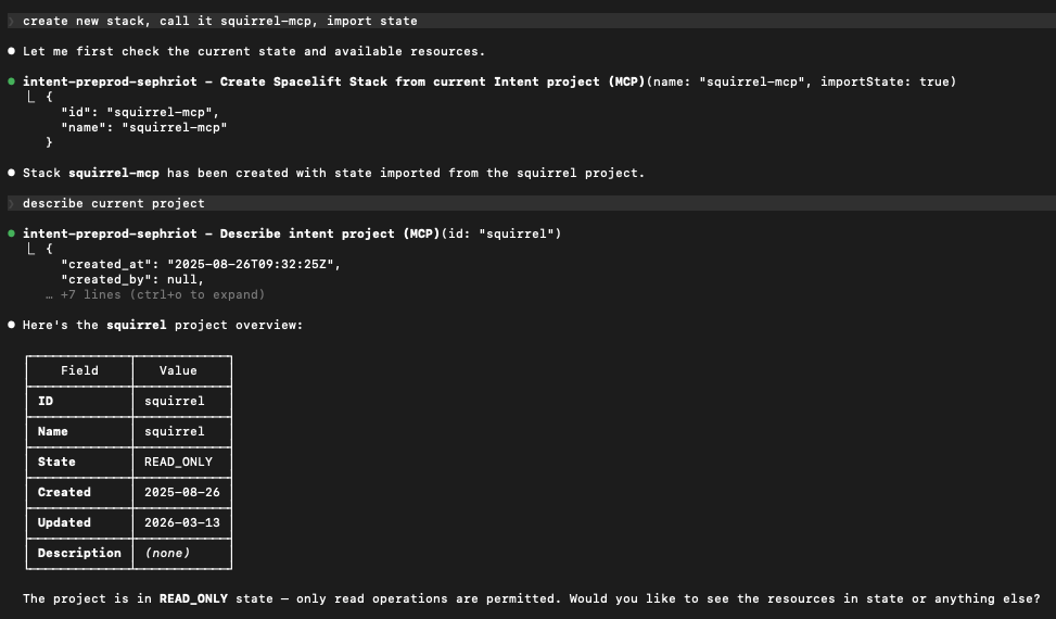 Intent project in read-only state