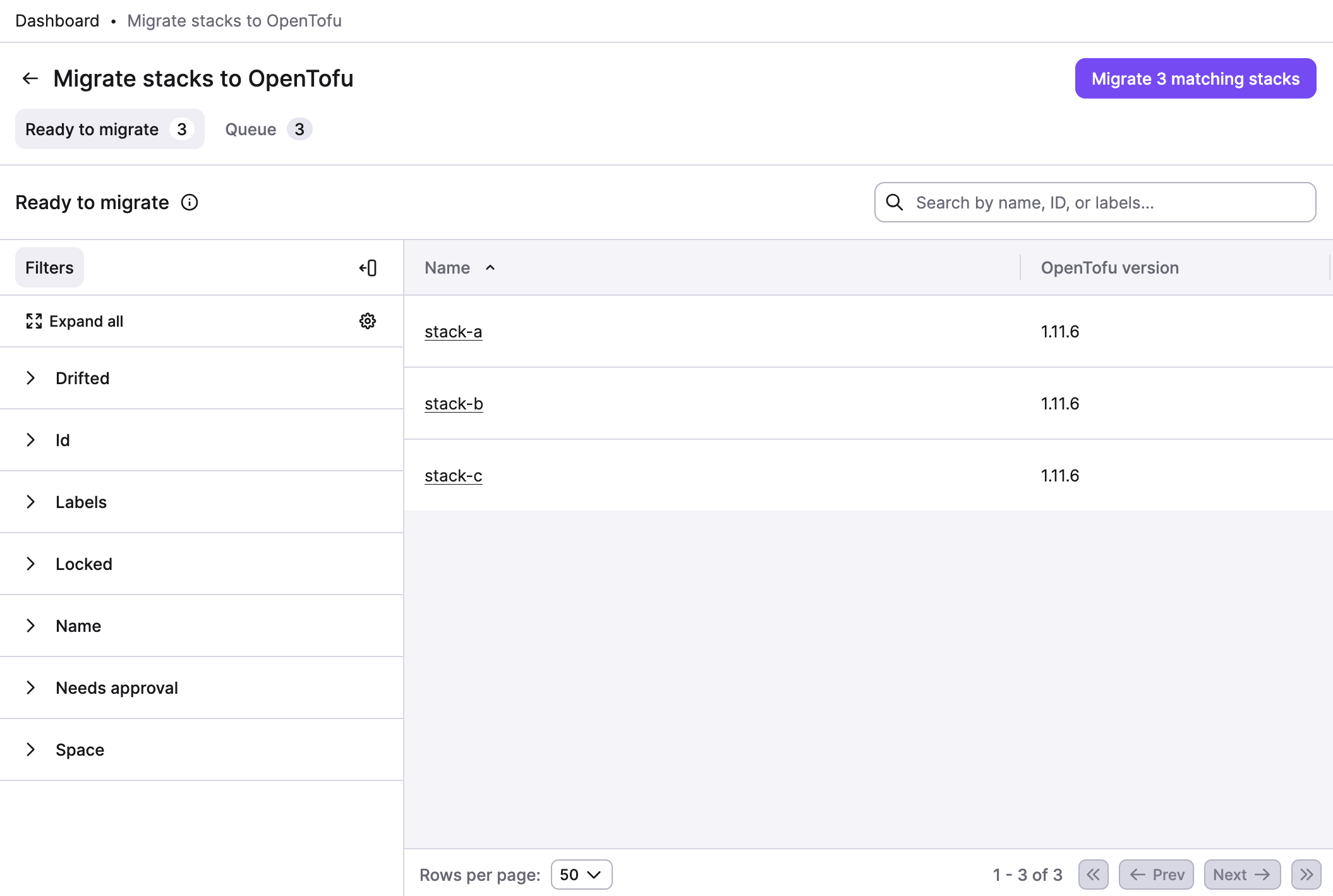 Migrate stacks to OpenTofu page