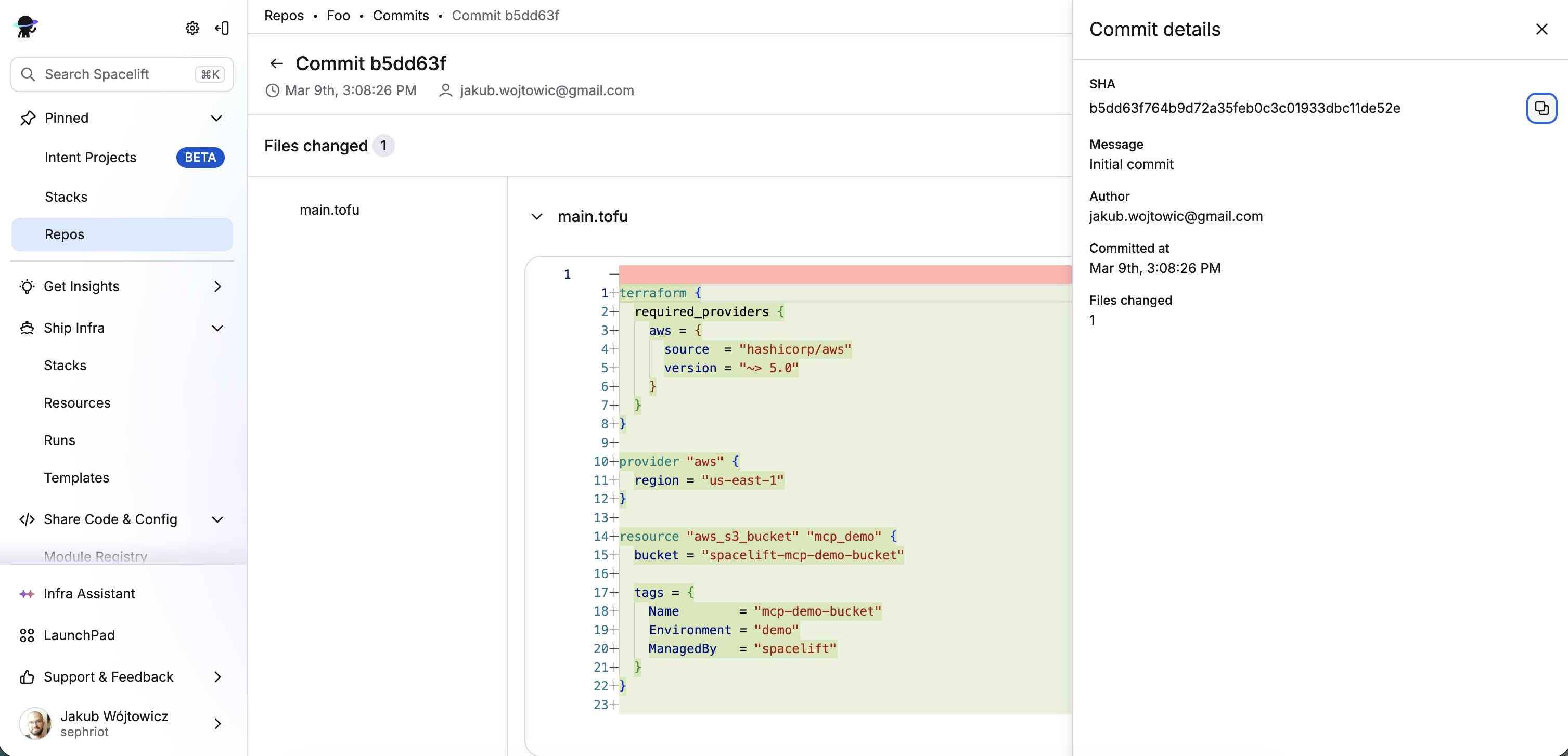 Commit details drawer