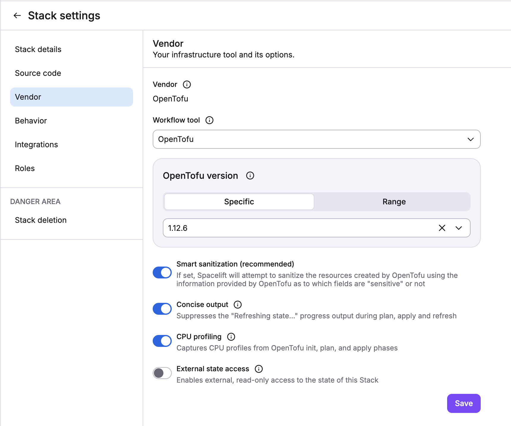 Workflow tool Stack setting