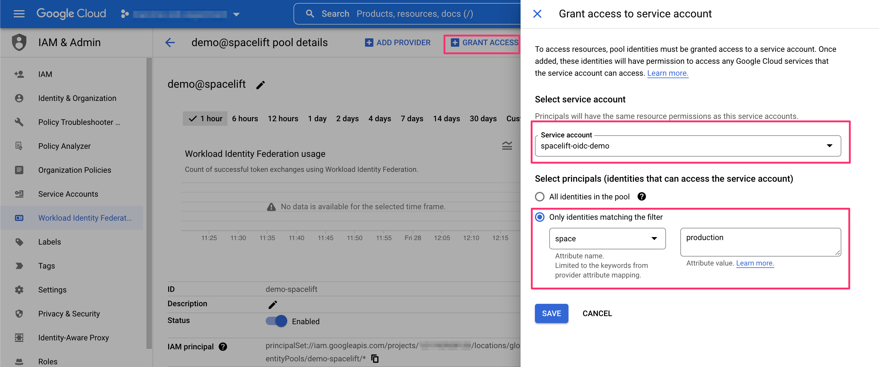 GCP granting access to service account