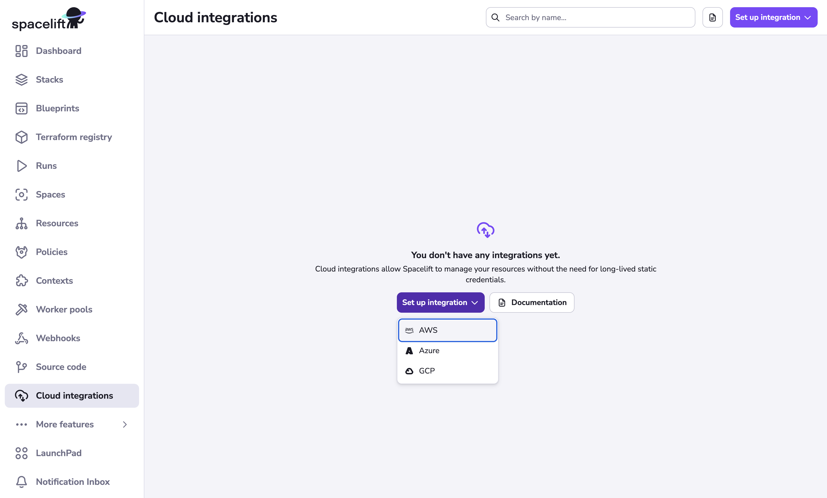 Navigate to the Cloud integrations page