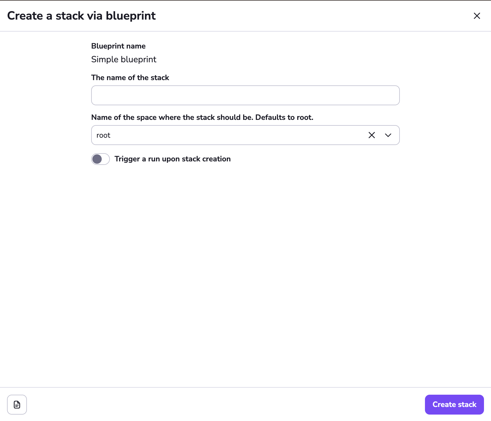 Create stack with shared blueprint