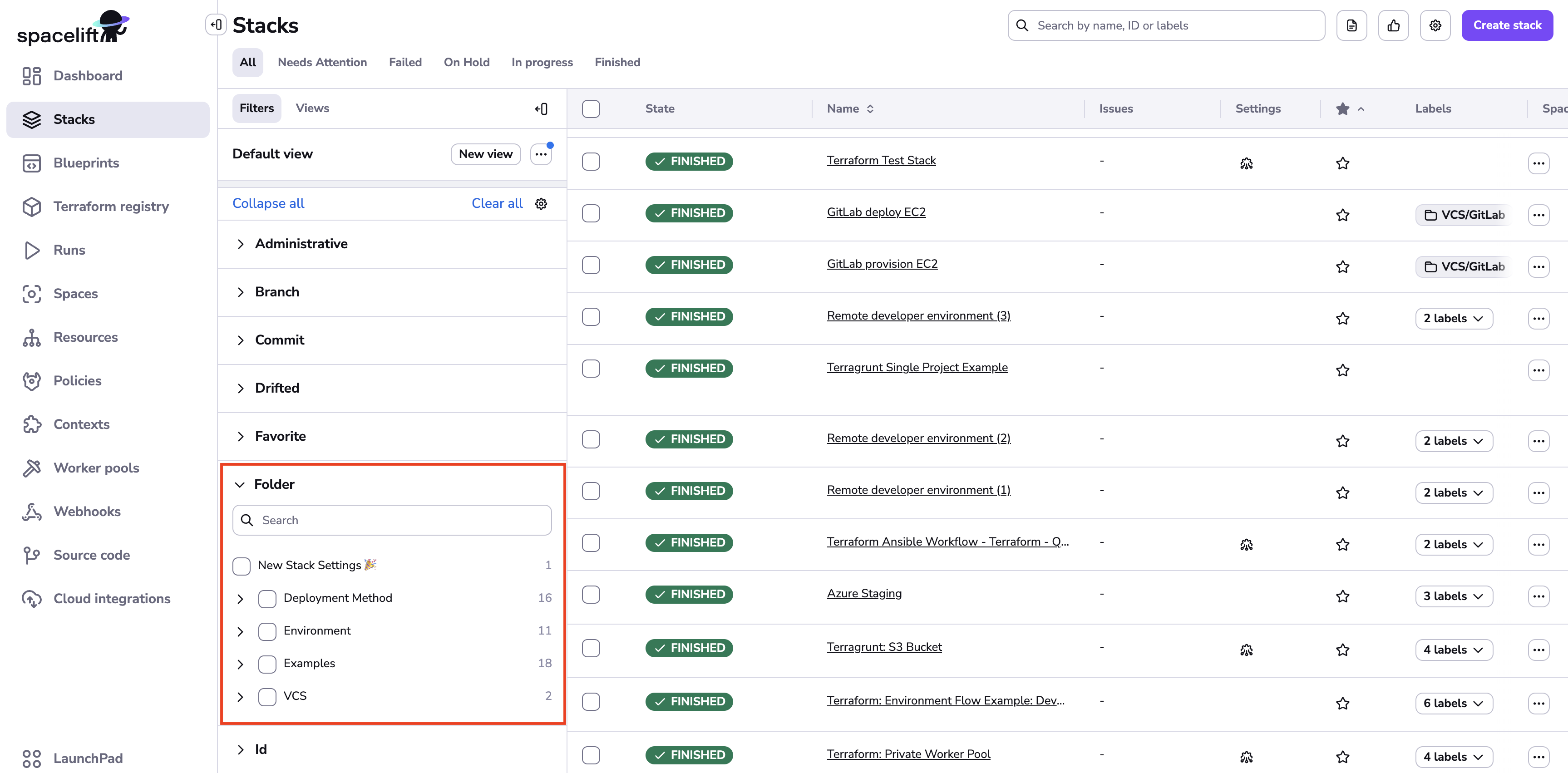 Filter by folder labels