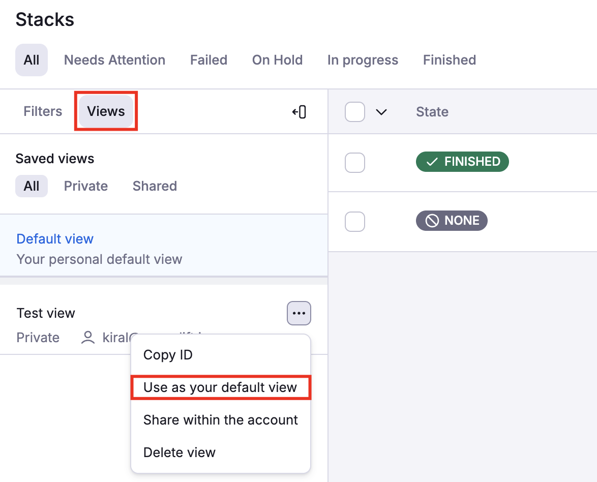 Set filter view as default