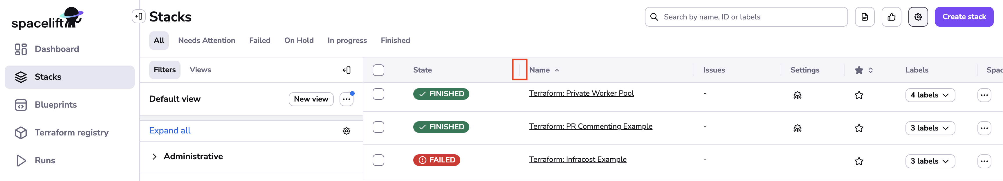 Column resize separator