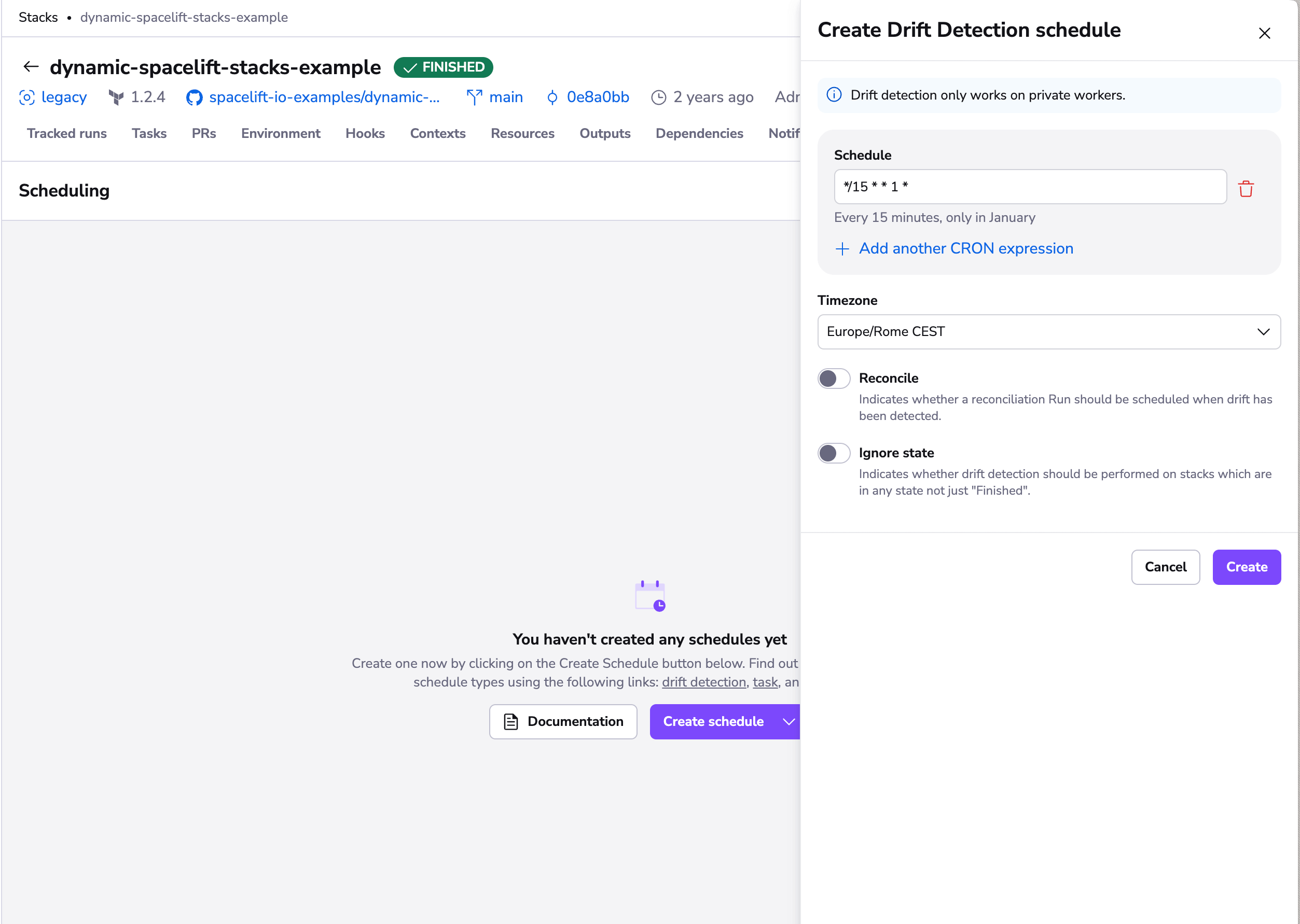 Create drift detection schedule