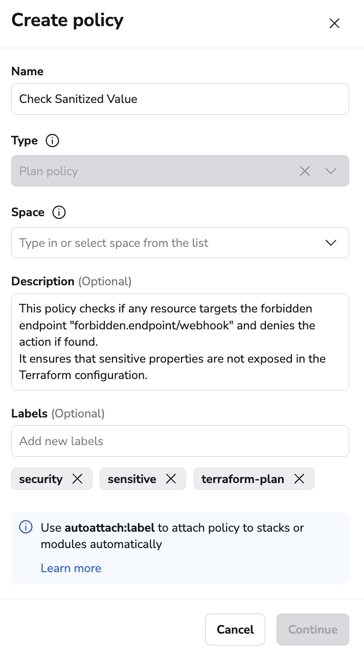 Create policy from import
