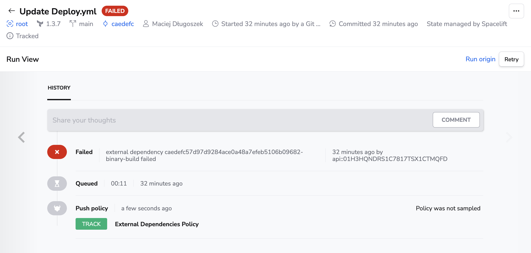 External dependency failed