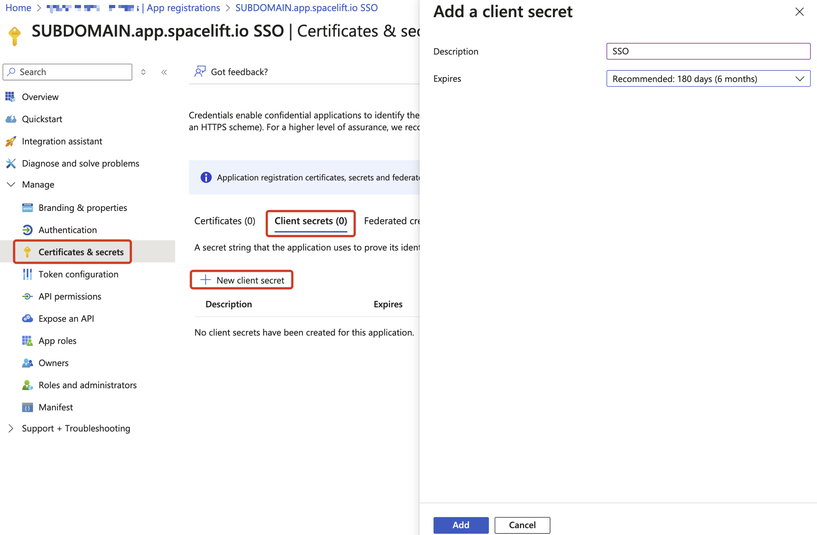 Create client secret