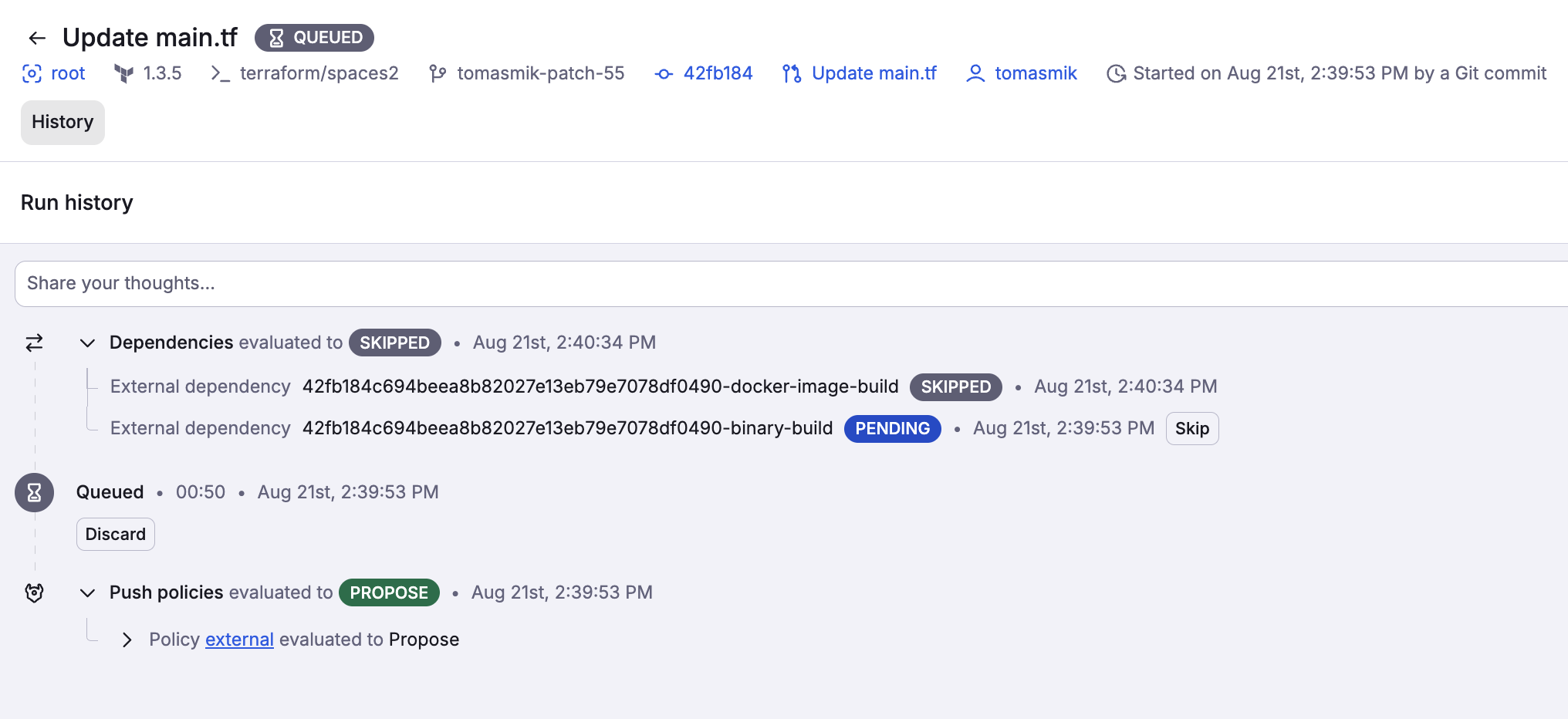 One dependency resolved, one unresolved