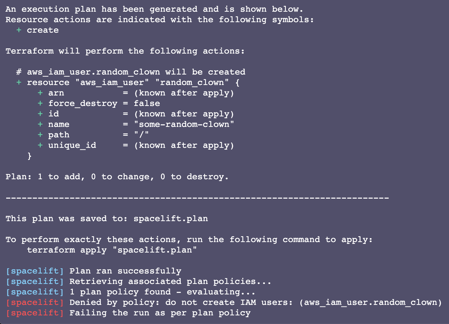 Fail plan policy when committed to non-tracked branch