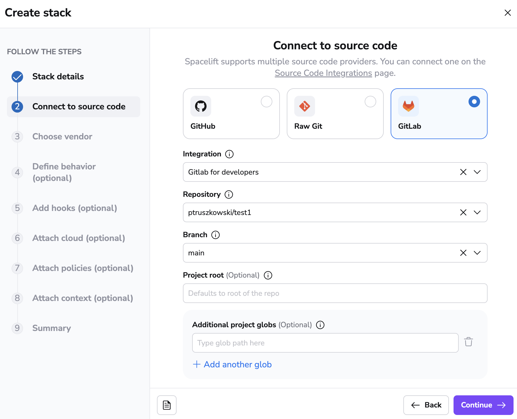 Create a stack with GitLab