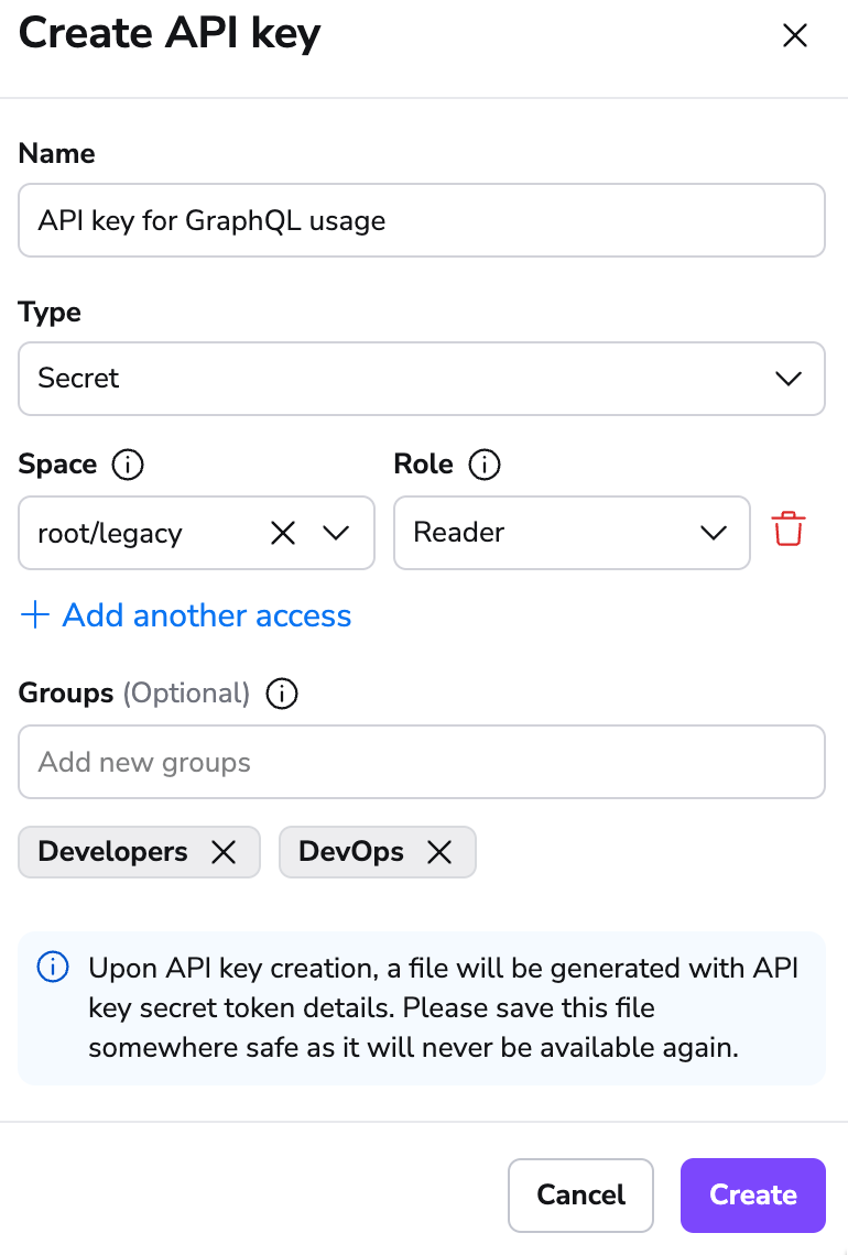 Fill in API key details