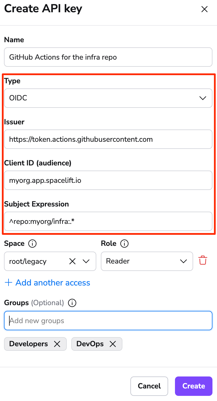 Fill in API key details