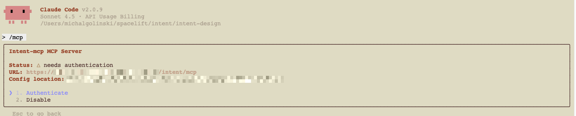 Claude Code: Authenticating Spacelift Intent MCP Server
