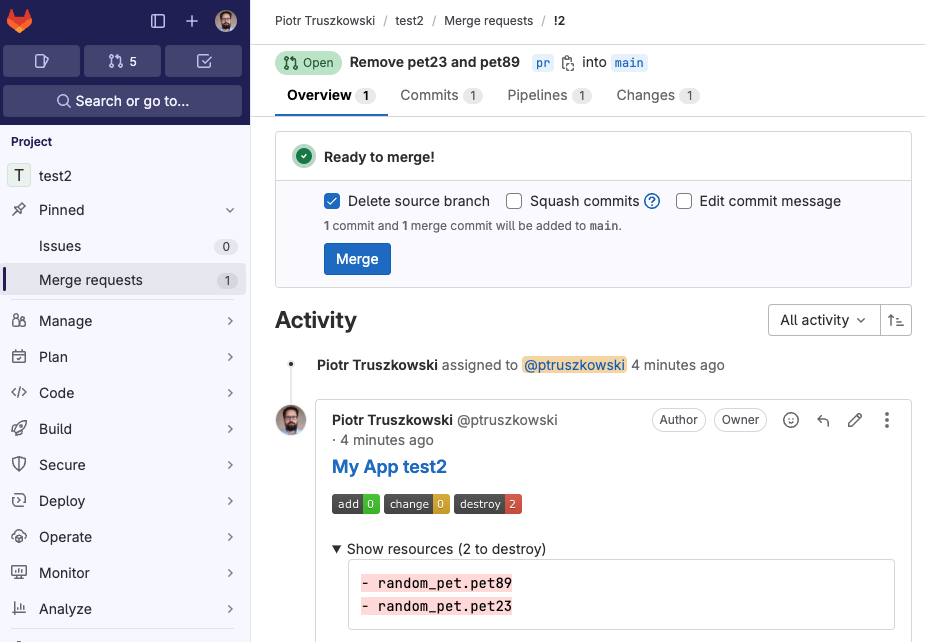 GitLab merge comment