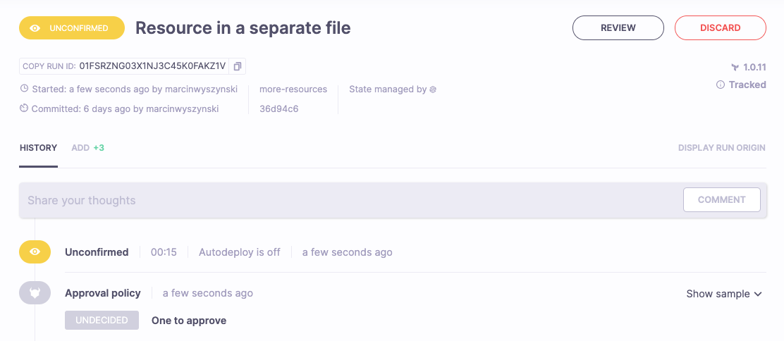 Discard unconfirmed run