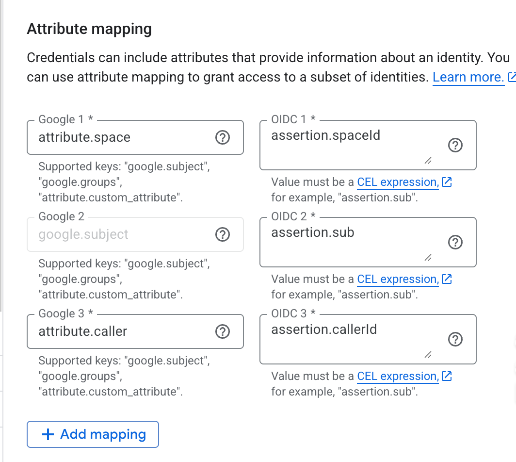 GCP provider attribute mapping