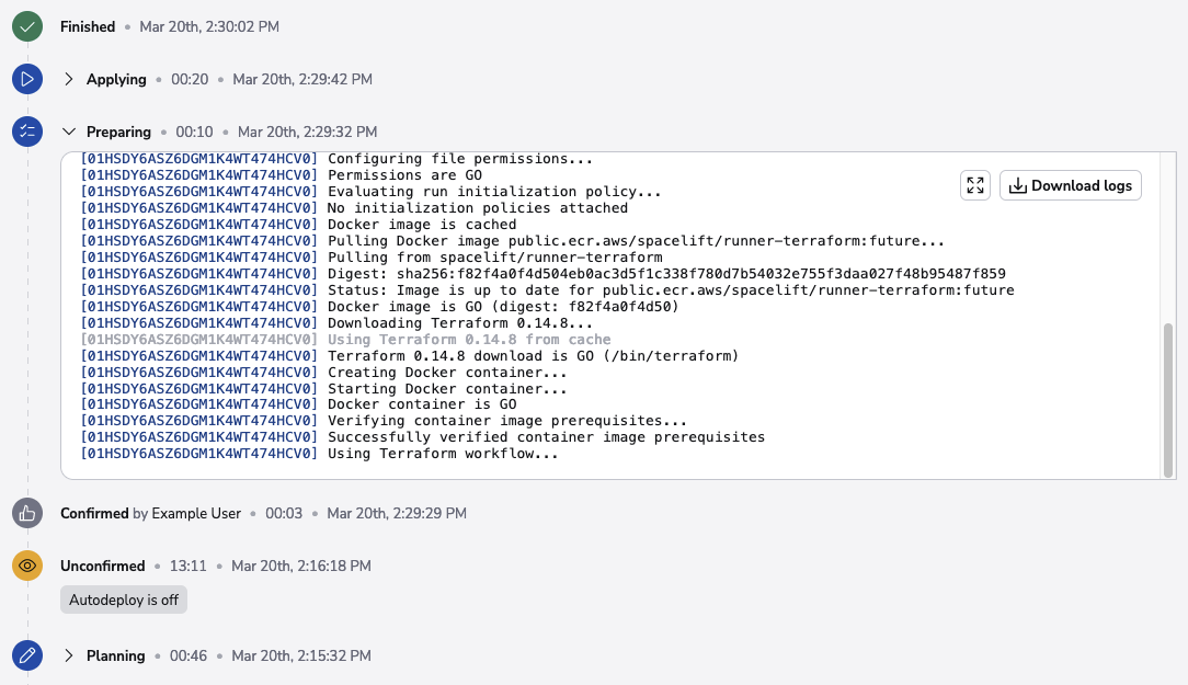 Preparing tracked run