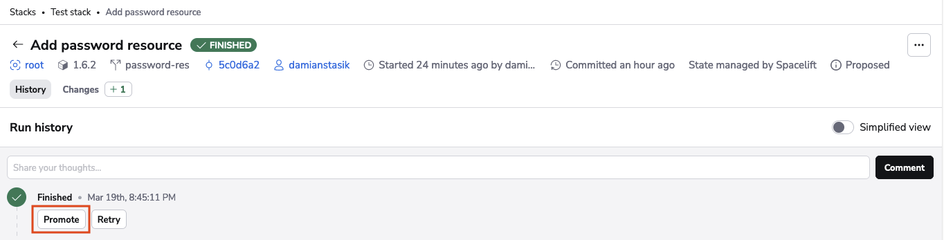 Promote a proposed run using the Promote button