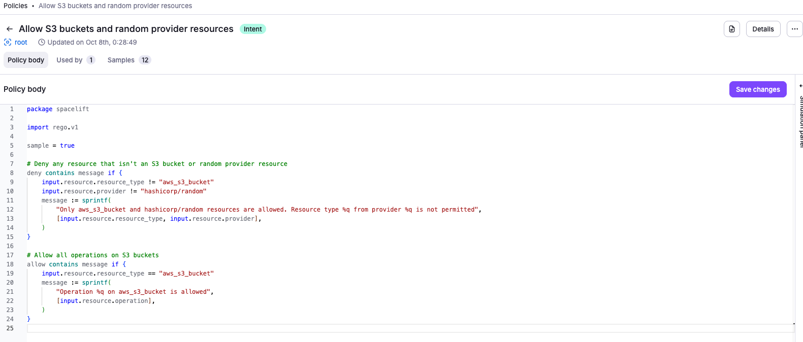 Spacelift UI: Intent policy payload