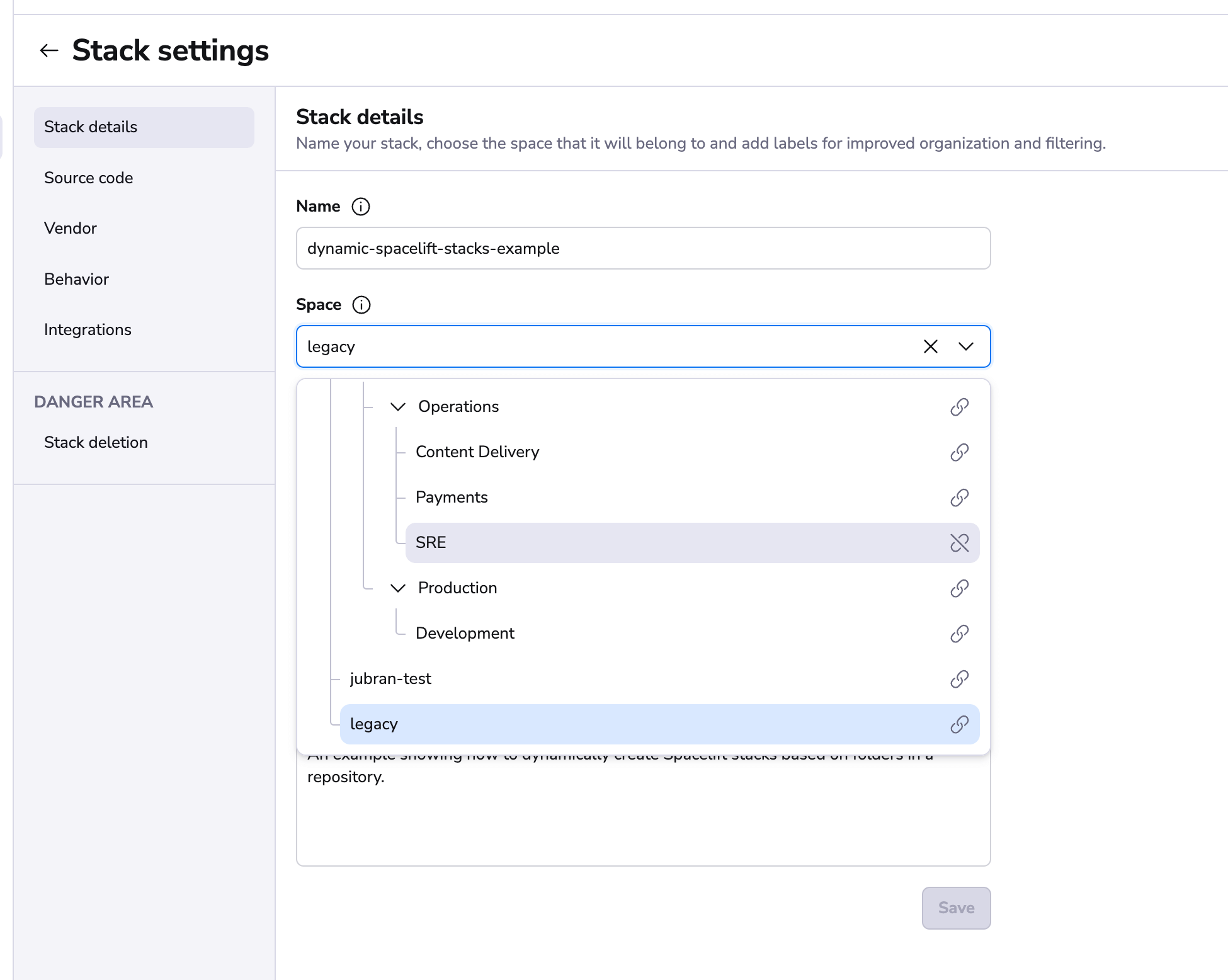 Move a stack to a different space