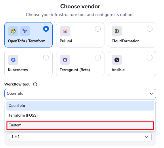 custom workflow selector