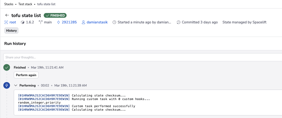 Successful task with initialization