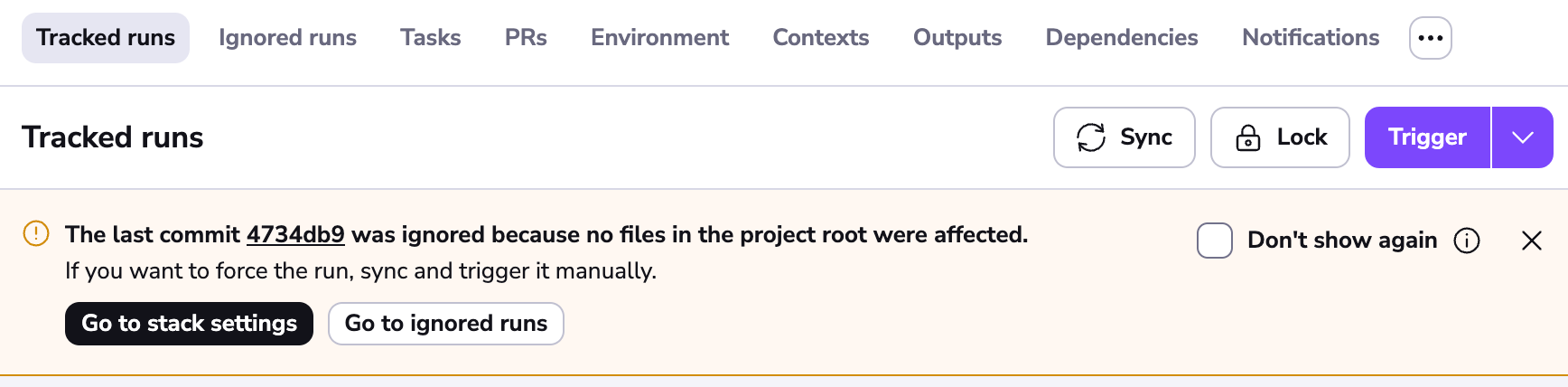 Warning for an ignored run