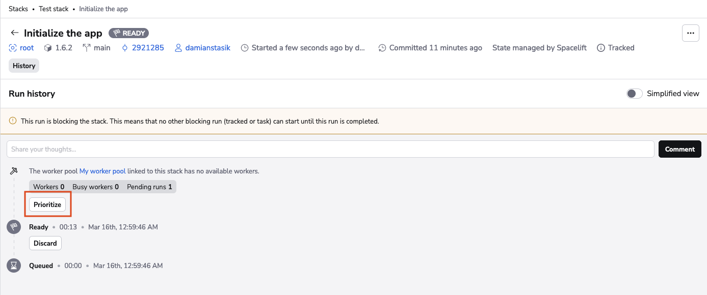 Prioritize run in run view